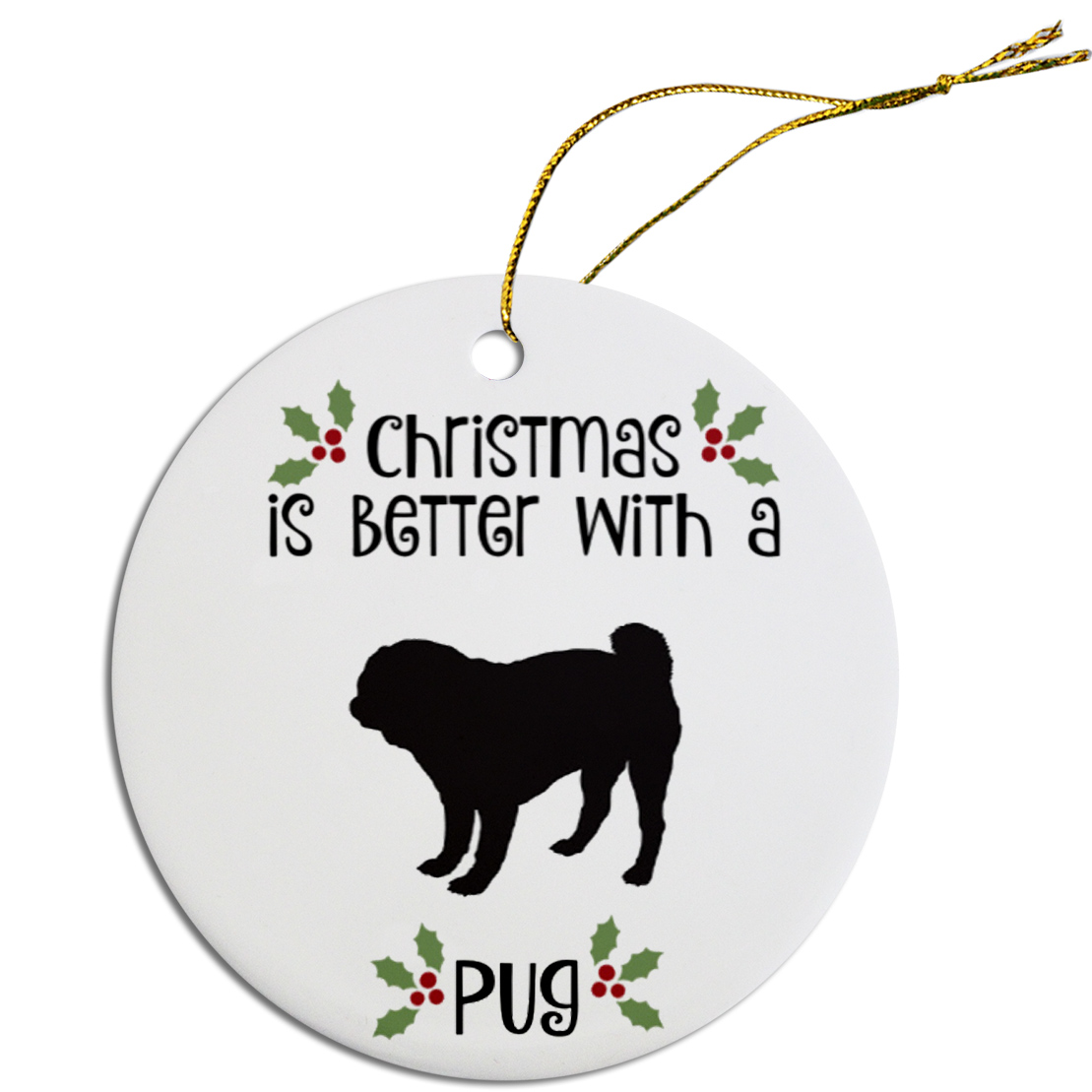 Breed Specific Round Christmas Ornament Pug